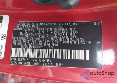 2011 Toyota Venza из США, поврежденный, VIN 4T3ZA3BB0BU051825